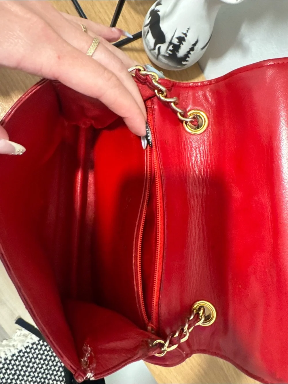 VINTAGE Chanel Red Lambskin Quilted Coco Mark Shoulder Bag - AS IS
